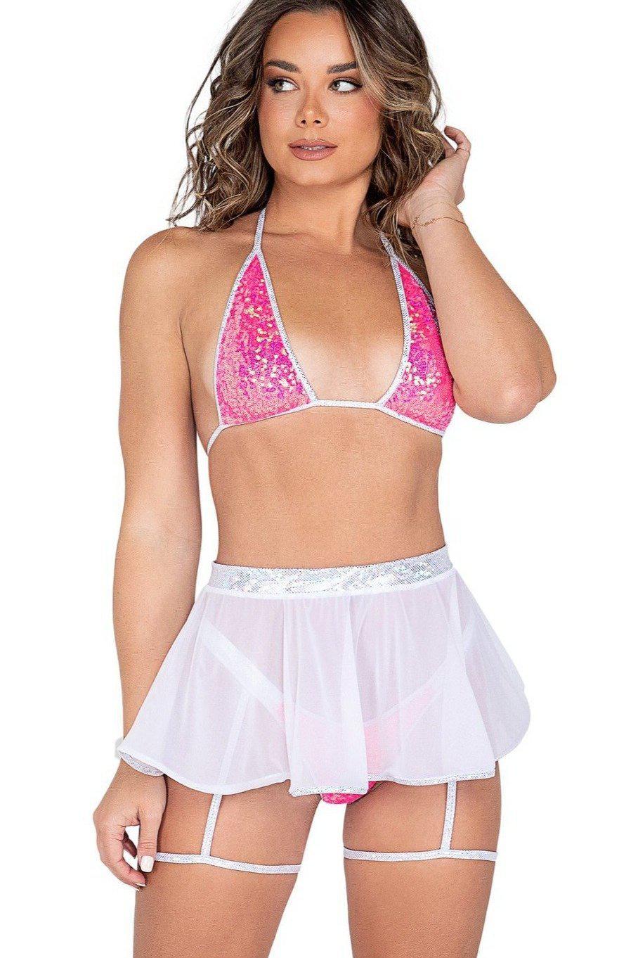 Sheer Mesh Skirt-Mini Skirts-Roma Dancewear-White-L/XL-SEXYSHOES.COM