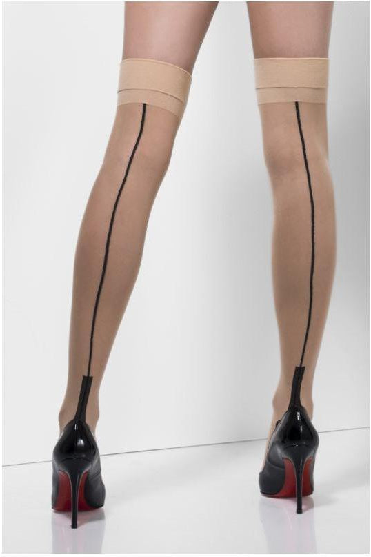 Sheer Seamed Hold-Ups | Nude-Fever-Nude-Thigh High Hosiery-SEXYSHOES.COM