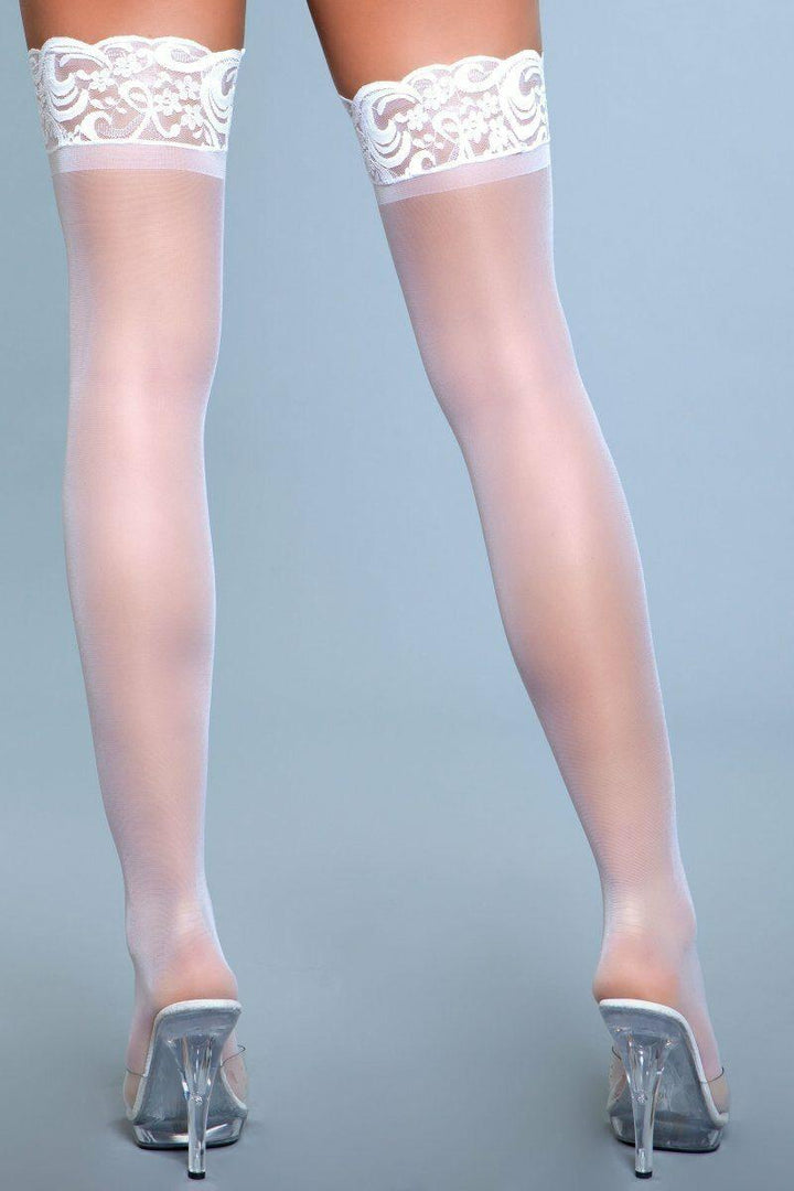 Sheer Stay Up Thigh Highs-Thigh High Hosiery-BeWicked-White-O/S-SEXYSHOES.COM