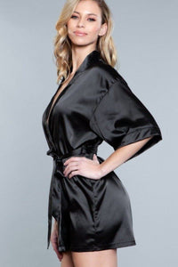 BeWicked Short Satin Robe in Black  from SexyShoes.com