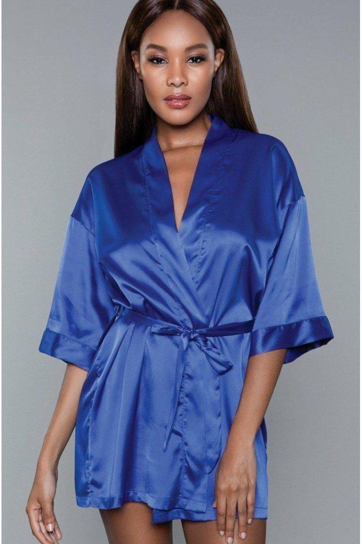 BeWicked Short Satin Robe in Blue  from SexyShoes.com