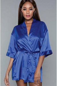 BeWicked Short Satin Robe in Blue  from SexyShoes.com