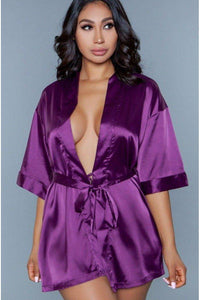 BeWicked Short Satin Robe in Burgundy  from SexyShoes.com