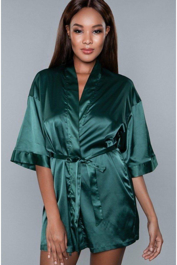 Short Satin Robe-Robes-BeWicked-Green-S-SEXYSHOES.COM