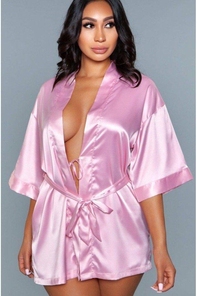 Short Satin Robe-Robes-BeWicked-Pink-S-SEXYSHOES.COM