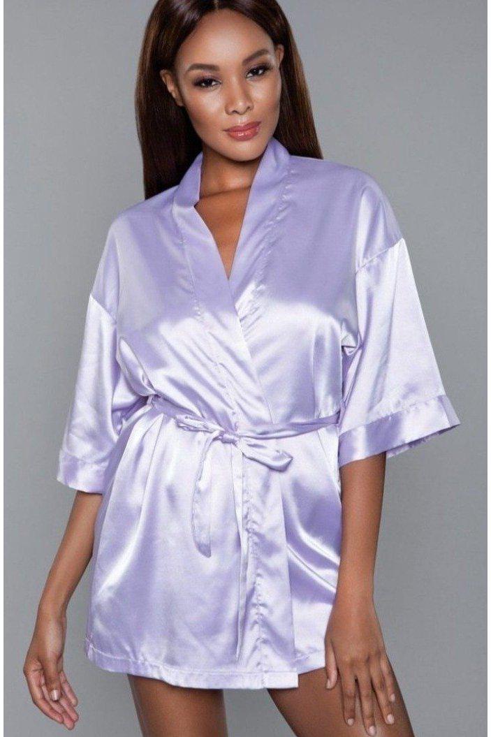 BeWicked Short Satin Robe in Purple  from SexyShoes.com