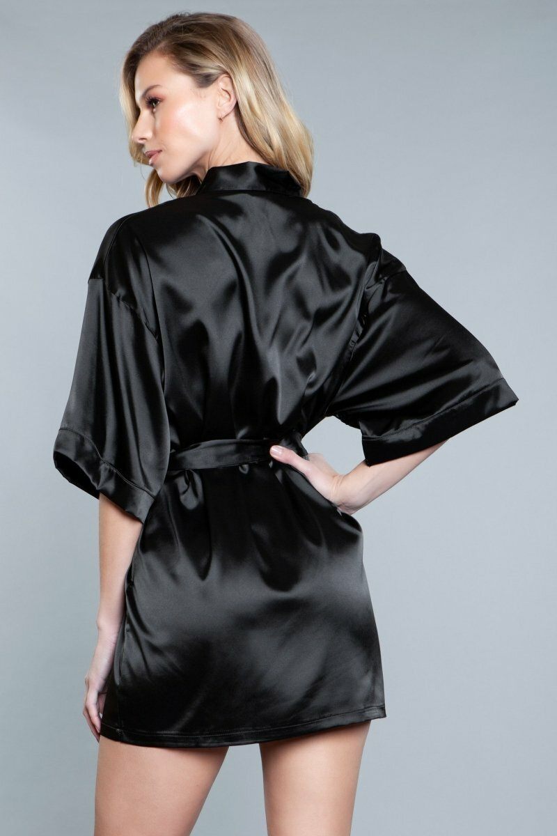 BeWicked Short Satin Robe in Black 