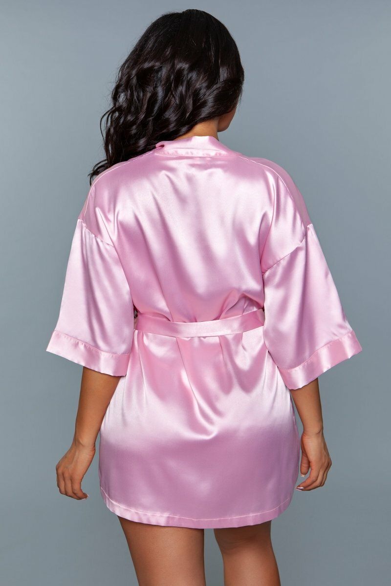 BeWicked Short Satin Robe in Pink 