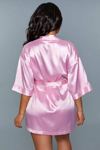 BeWicked Short Satin Robe in Pink 