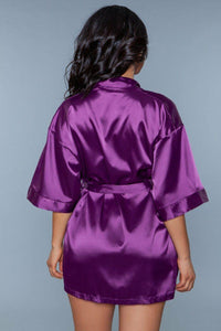 BeWicked Short Satin Robe in Burgundy 