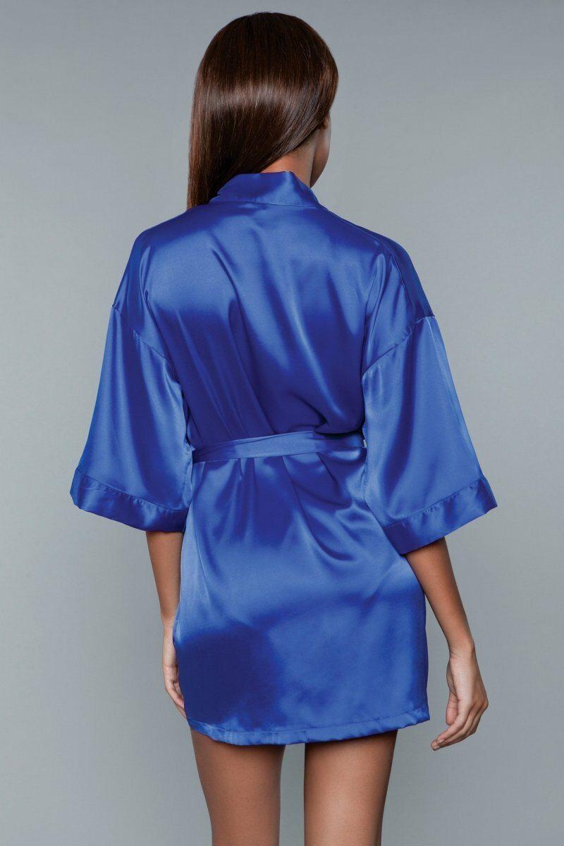 BeWicked Short Satin Robe in Blue 