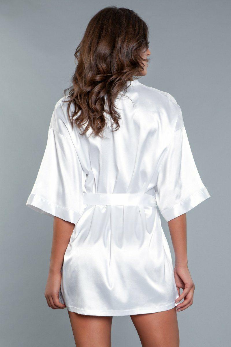 BeWicked Short Satin Robe in White 
