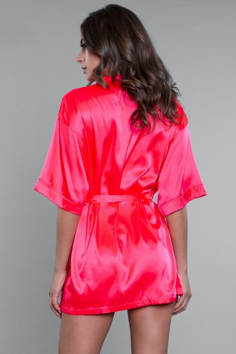 BeWicked Short Satin Robe in Fuchsia 