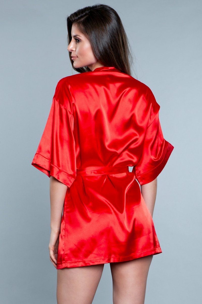 BeWicked Short Satin Robe in Red 