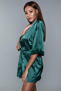 BeWicked Short Satin Robe in Green 