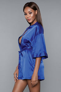 BeWicked Short Satin Robe in Blue 