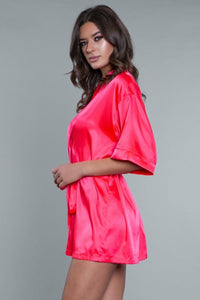 BeWicked Short Satin Robe in Fuchsia 