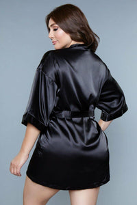 BeWicked Short Satin Robe in Black 