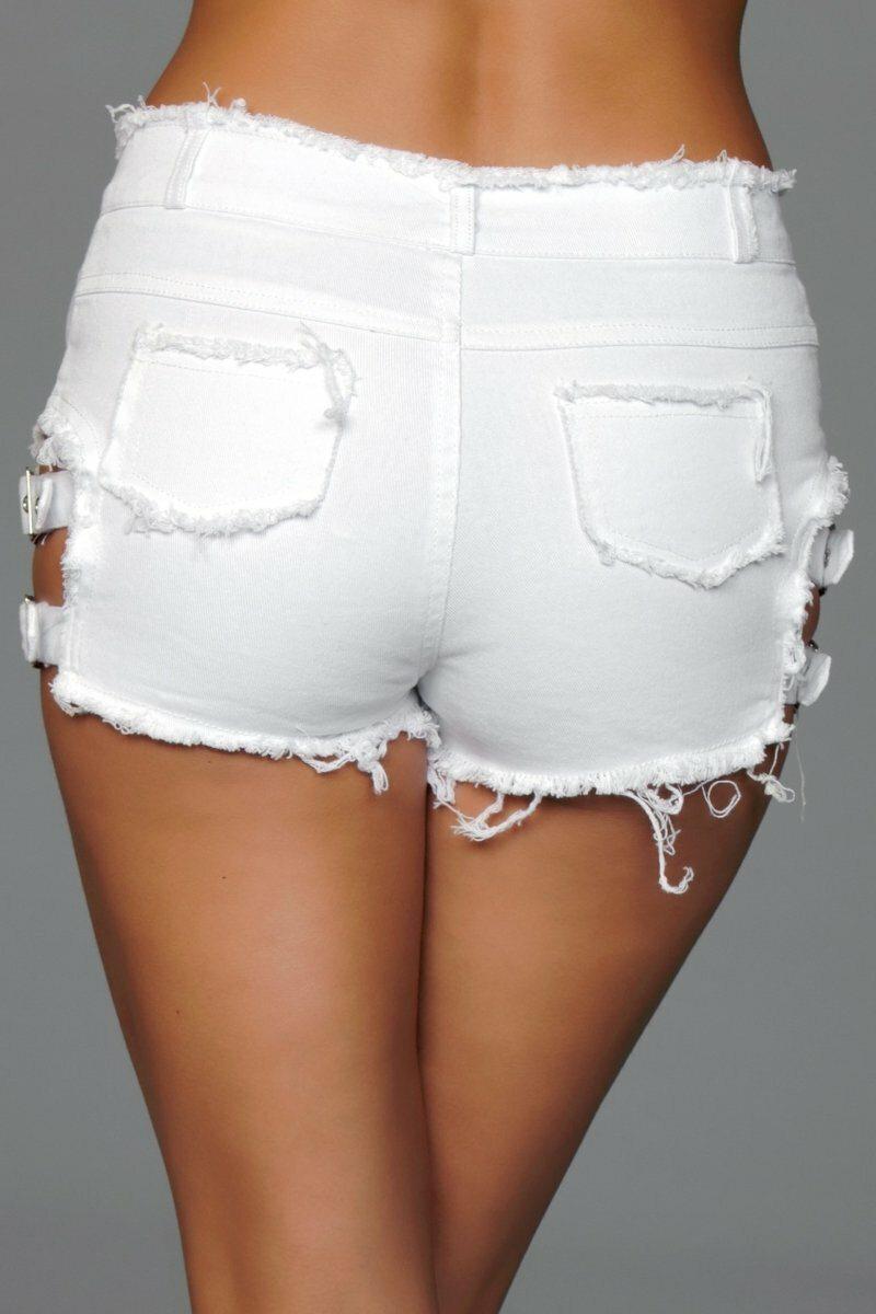 BeWicked Side Buckle Denim Shorts in White 
