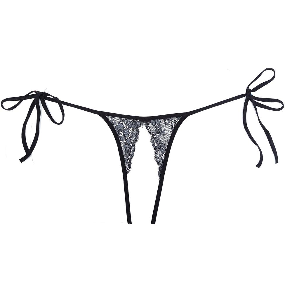 Side Tie Crotchless Lace Panty-Panties-Adore Lingerie-Black-O/S-SEXYSHOES.COM