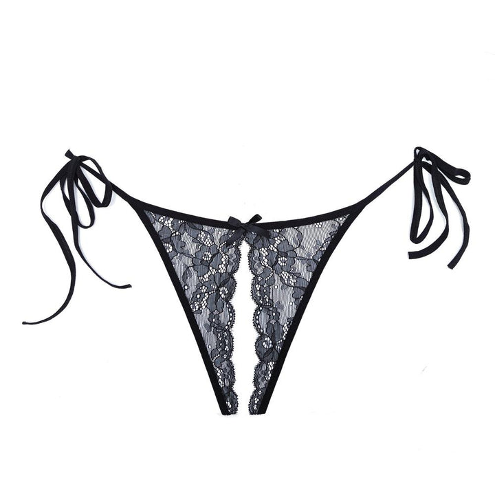 Side Tie Crotchless Lace Panty-Panties-Adore Lingerie-Black-O/S-SEXYSHOES.COM