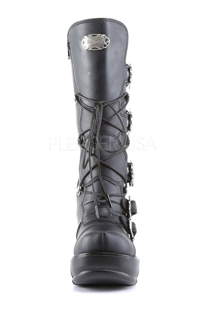 SINISTER-203 Demonia Knee Boot | Black Vinyl-Demonia-Knee Boots-SEXYSHOES.COM
