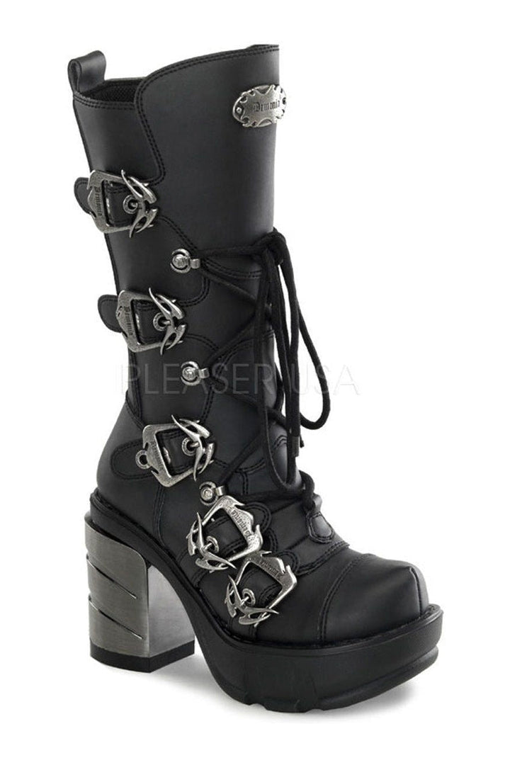 SINISTER-203 Demonia Knee Boot | Black Vinyl-Demonia-Black-Knee Boots-SEXYSHOES.COM
