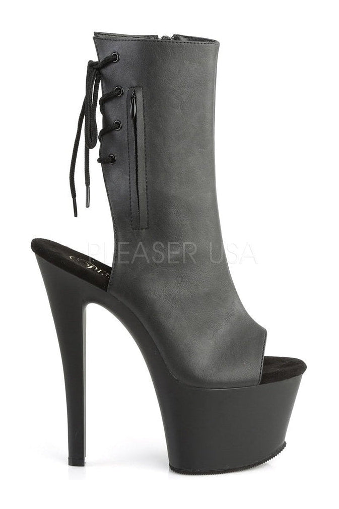SKY-1018 Platform Boot | Black Faux Leather-Pleaser-Ankle Boots-SEXYSHOES.COM