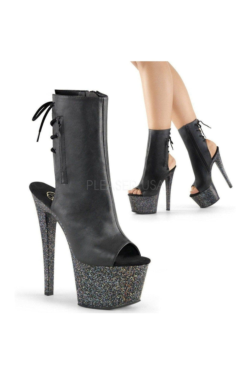 SKY-1018MG Platform Boot | Black Faux Leather-Pleaser-Black-Ankle Boots-SEXYSHOES.COM