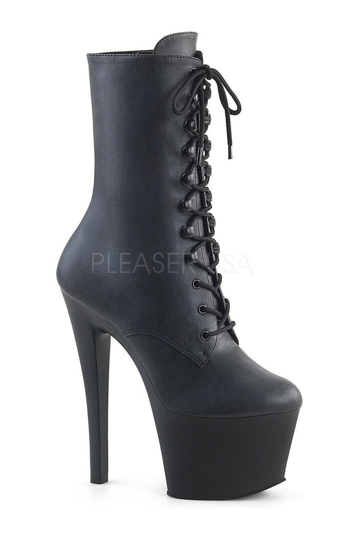 SKY-1020 Platform Boot | Black Faux Leather-Pleaser-Black-Ankle Boots-SEXYSHOES.COM
