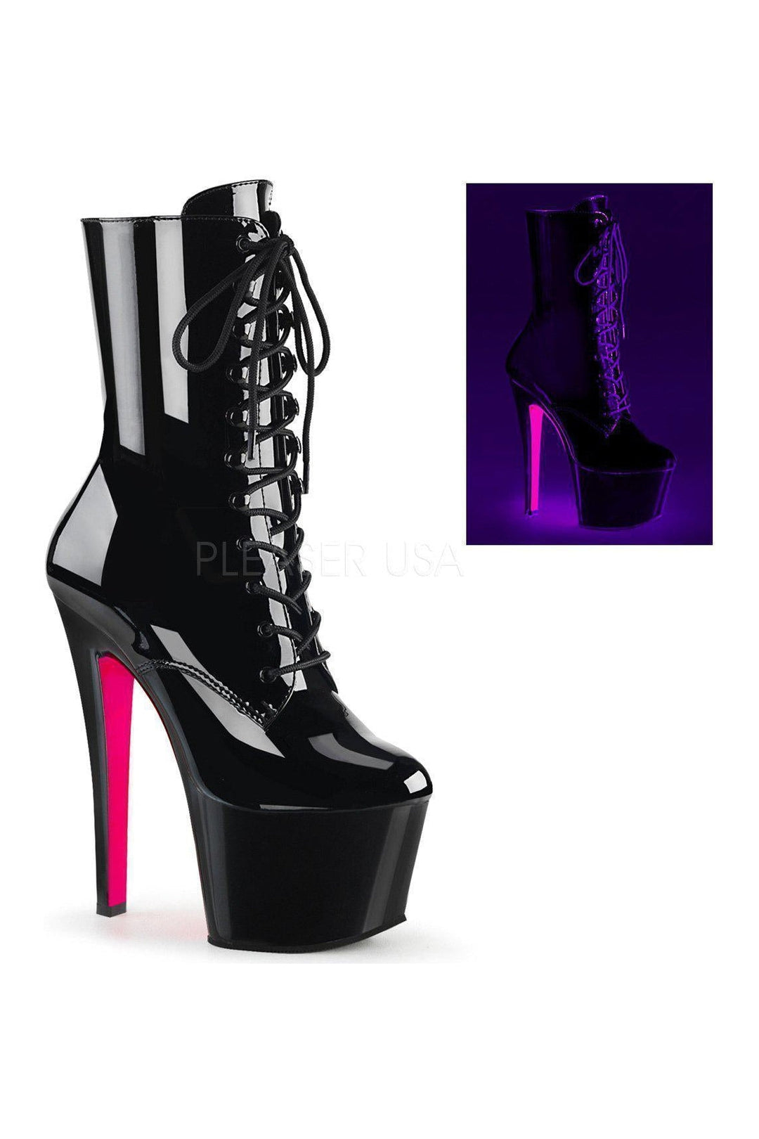 SKY-1020TT Platform Ankle Boot | Black Patent-Ankle Boots-Pleaser-Black-7-Patent-SEXYSHOES.COM