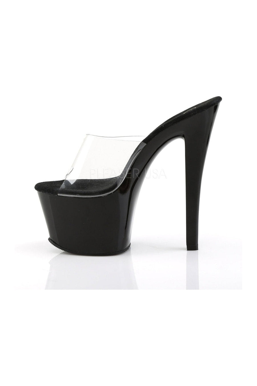 Pleaser SKY-301 Platform Sandal in Black Vinyl