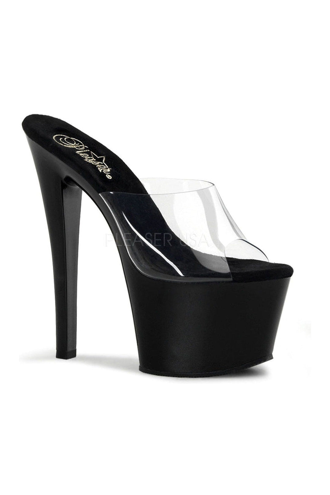 Pleaser SKY-301 Platform Sandal in Black Vinyl from SexyShoes.com