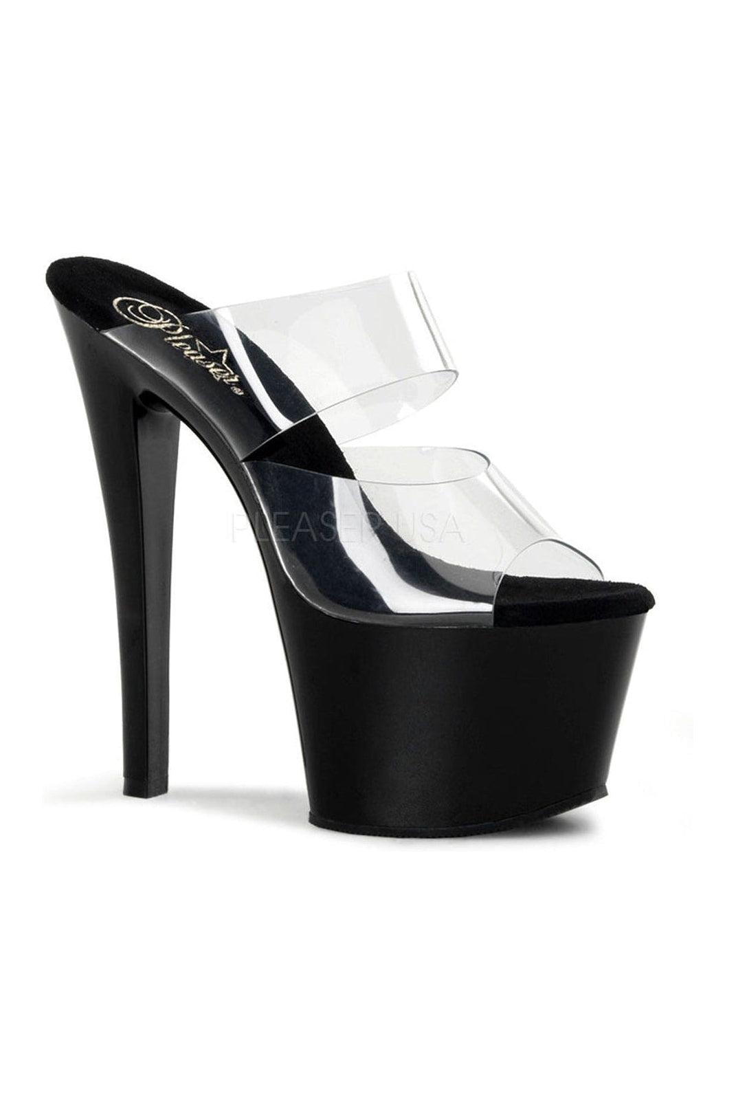 Pleaser SKY-302 Platform Slide in Black Vinyl from SexyShoes.com