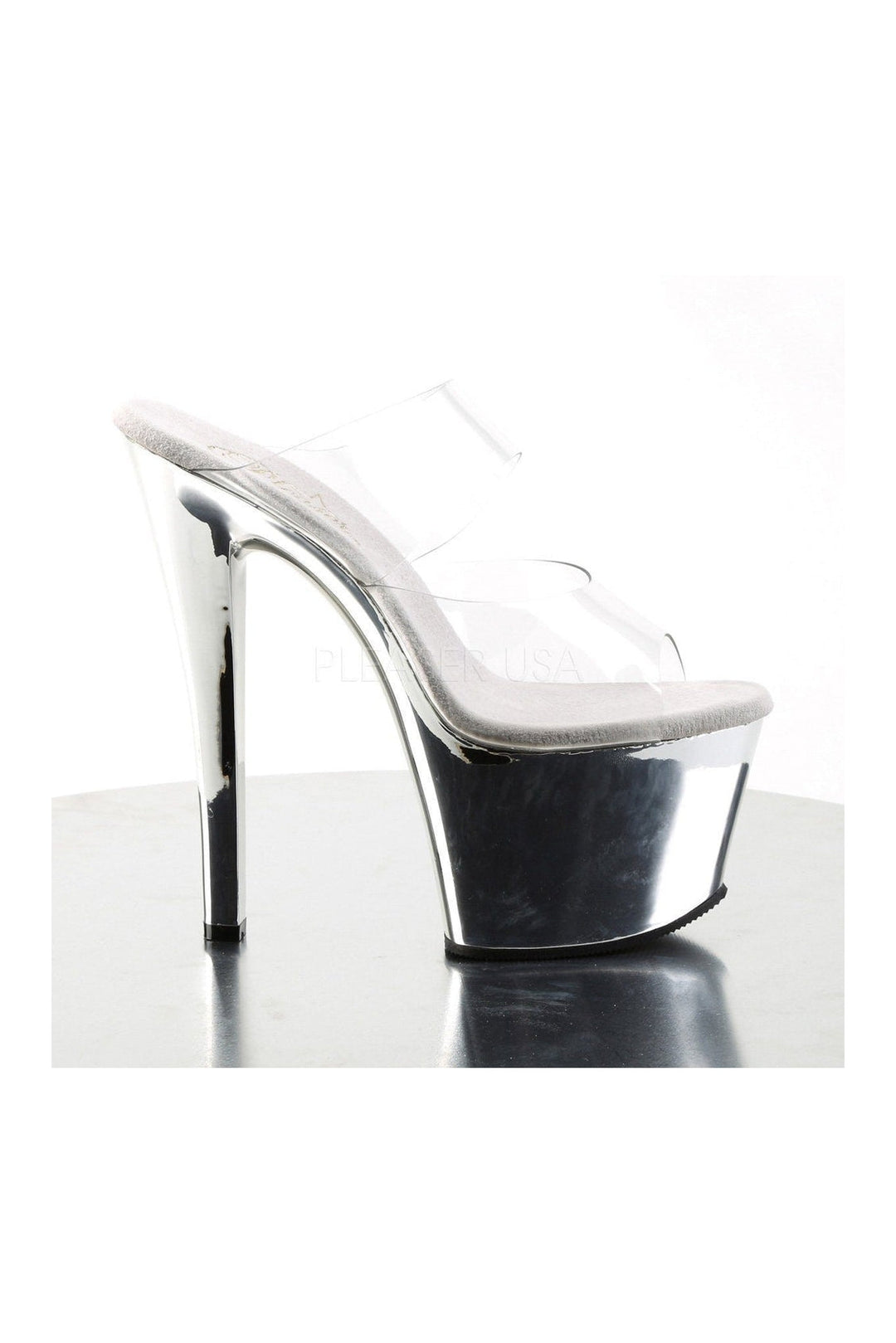 Pleaser SKY-302 Platform Slide in Clear Vinyl