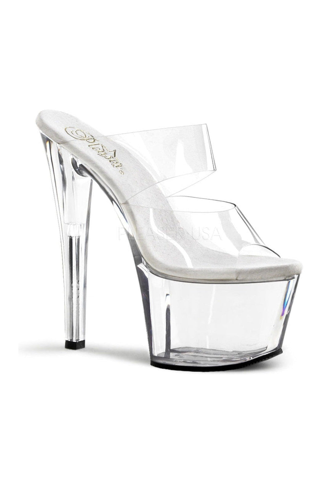 Pleaser SKY-302 Platform Slide in Clear Vinyl from SexyShoes.com