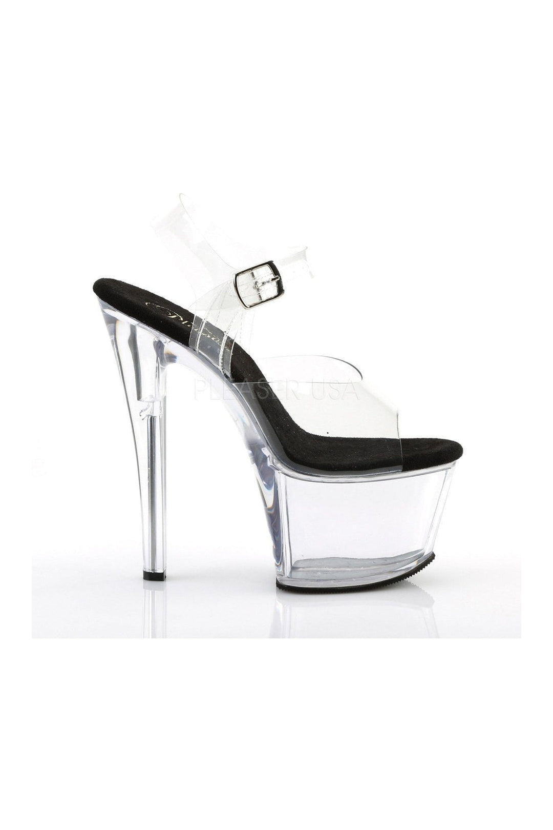 Pleaser SKY-308 Platform Sandal in Black Vinyl
