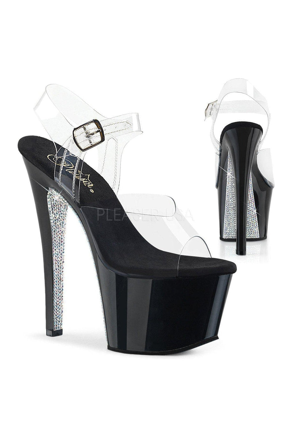 Pleaser SKY-308CRS Platform Sandals in Black Vinyl from SexyShoes.com