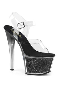 Pleaser SKY-308G-T Platform Sandal in Black Vinyl from SexyShoes.com