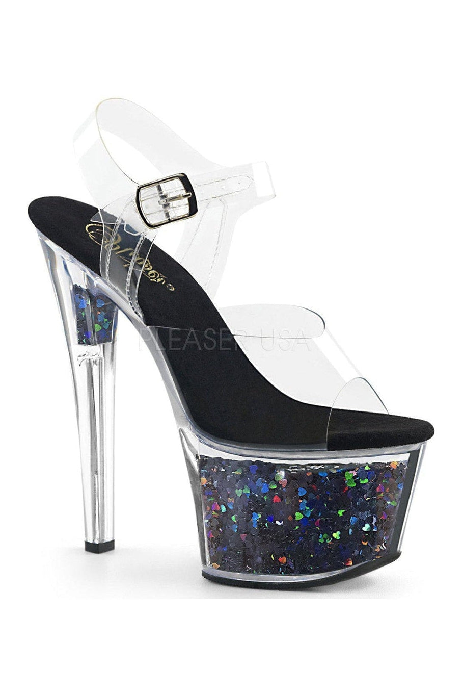 Pleaser SKY-308GF Platform Sandal in Black Vinyl from SexyShoes.com
