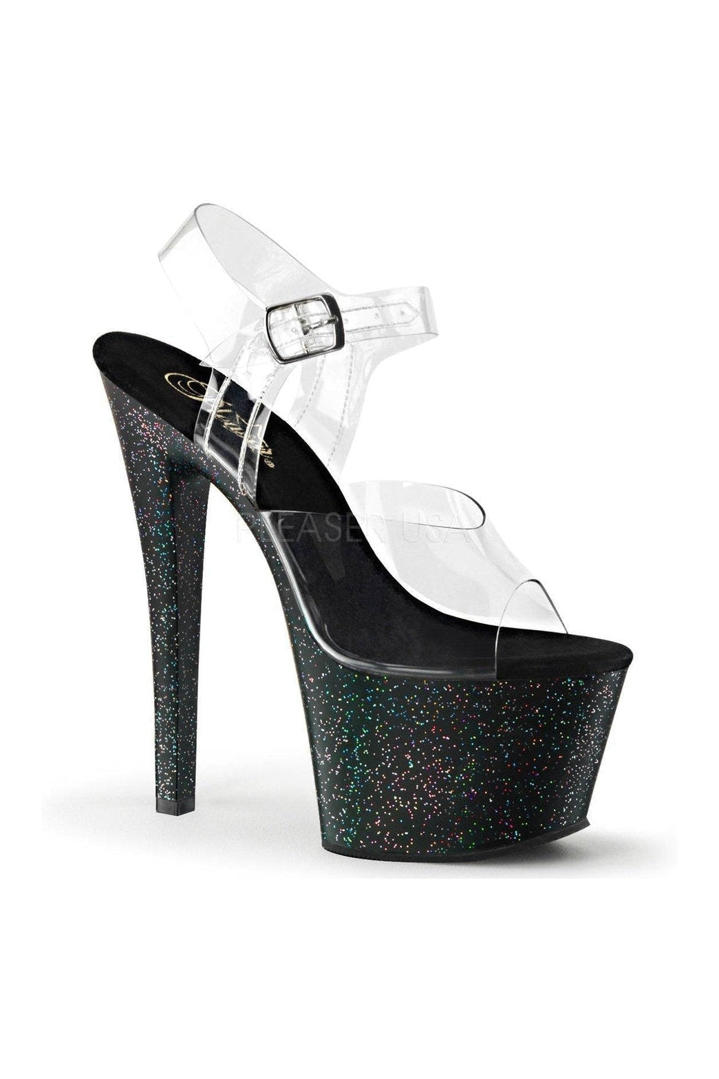 Pleaser SKY-308MG Platform Sandal in Black Vinyl from SexyShoes.com