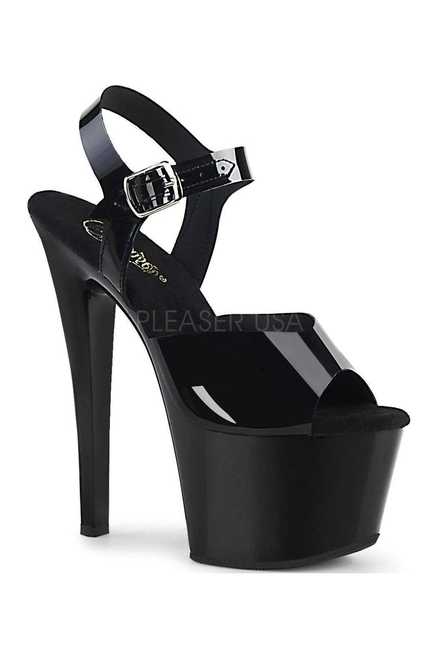 Pleaser SKY-308N Platform Sandal in Black Faux Leather from SexyShoes.com