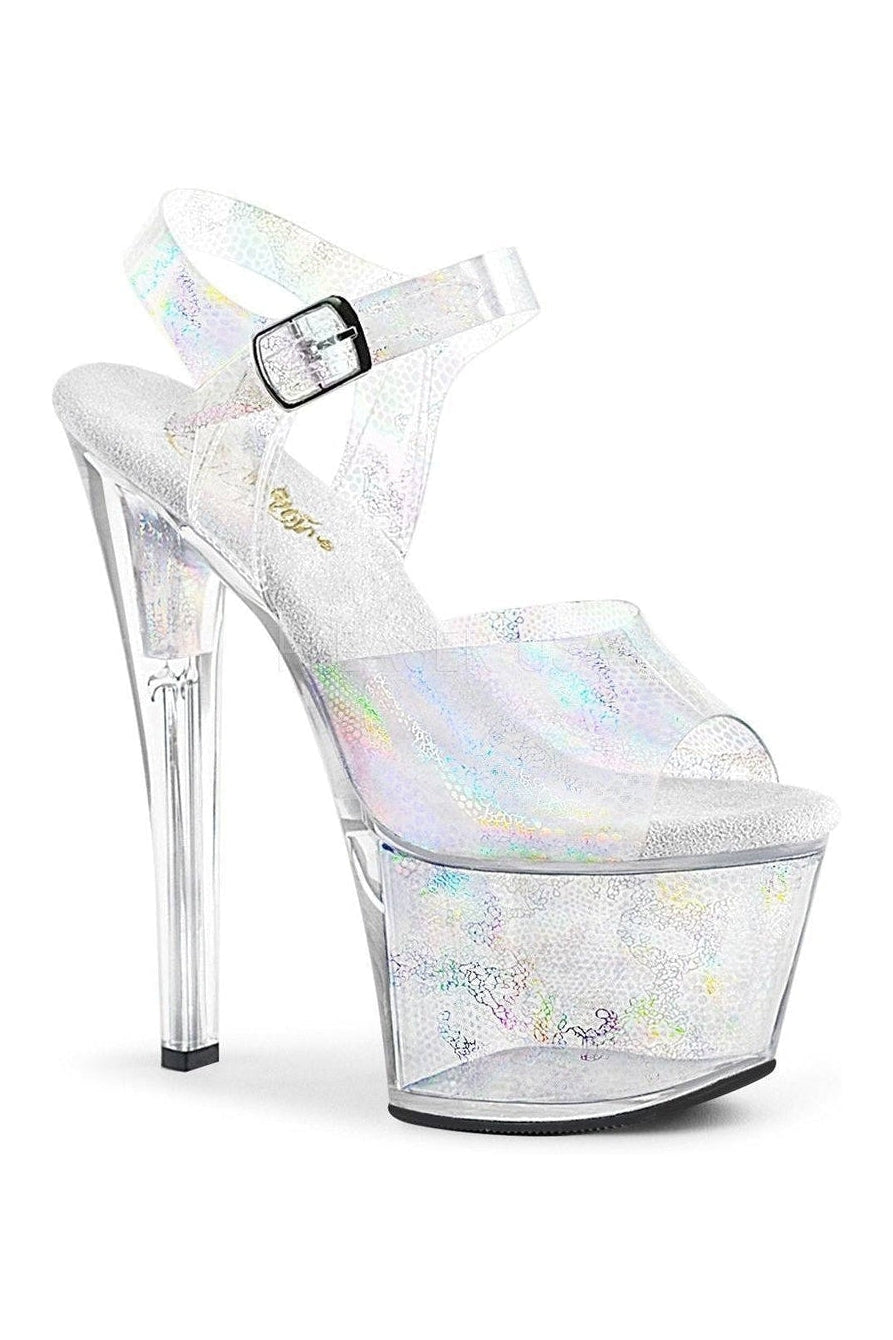 SKY-308N Stripper Platform Sandal | Silver Faux Leather-Pleaser-SEXYSHOES.COM