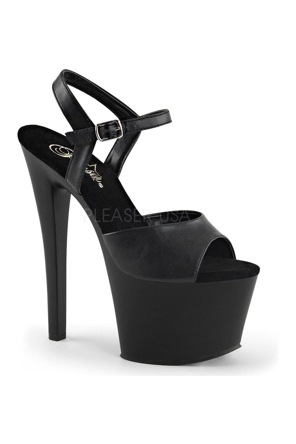 Pleaser SKY-309 Platform Sandal in Black Faux Leather from SexyShoes.com
