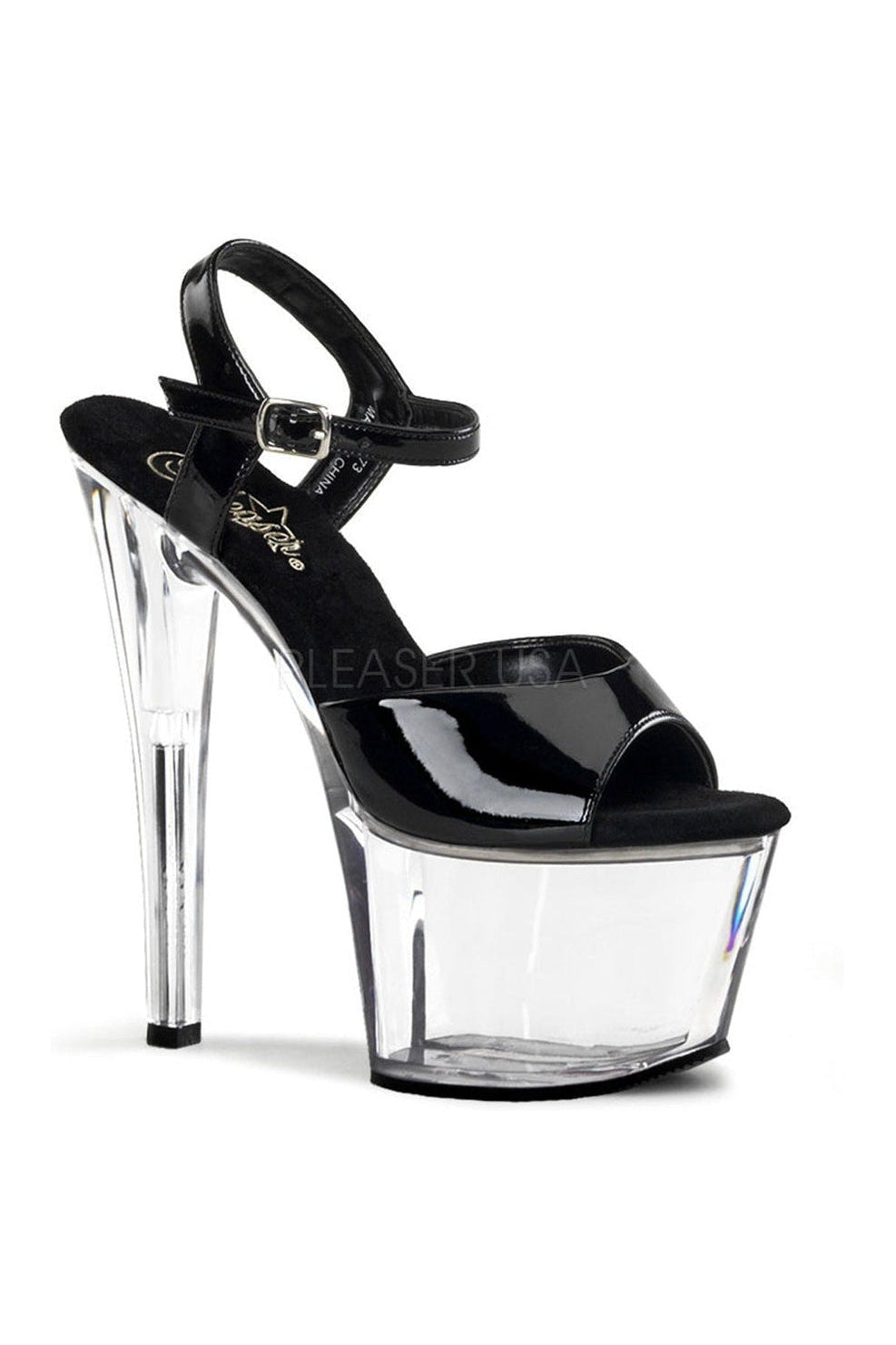 Pleaser SKY-309 Platform Sandal in Black Patent from SexyShoes.com