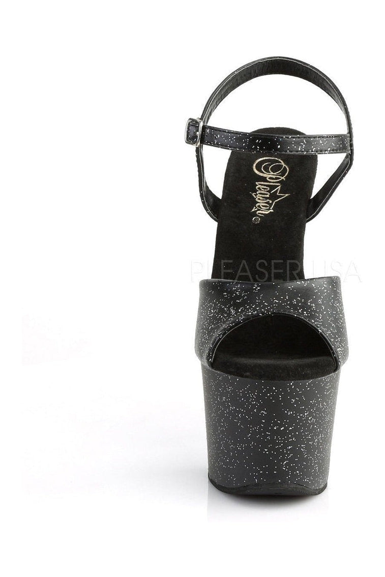 Pleaser SKY-309MMG Platform Sandal in Black Faux Leather