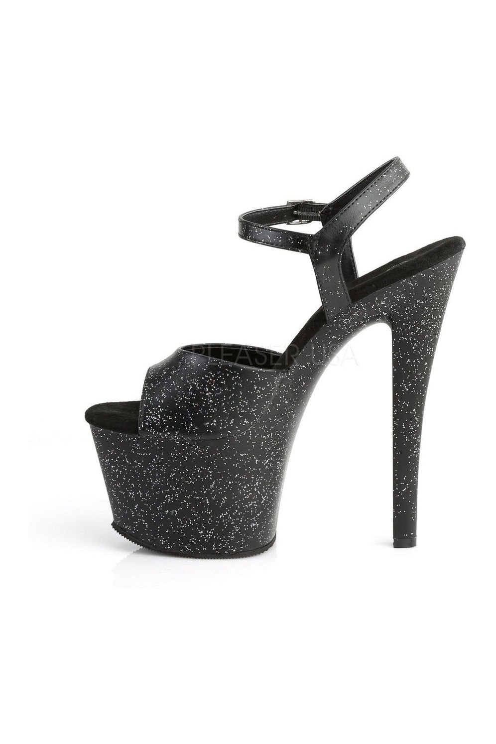 Pleaser SKY-309MMG Platform Sandal in Black Faux Leather