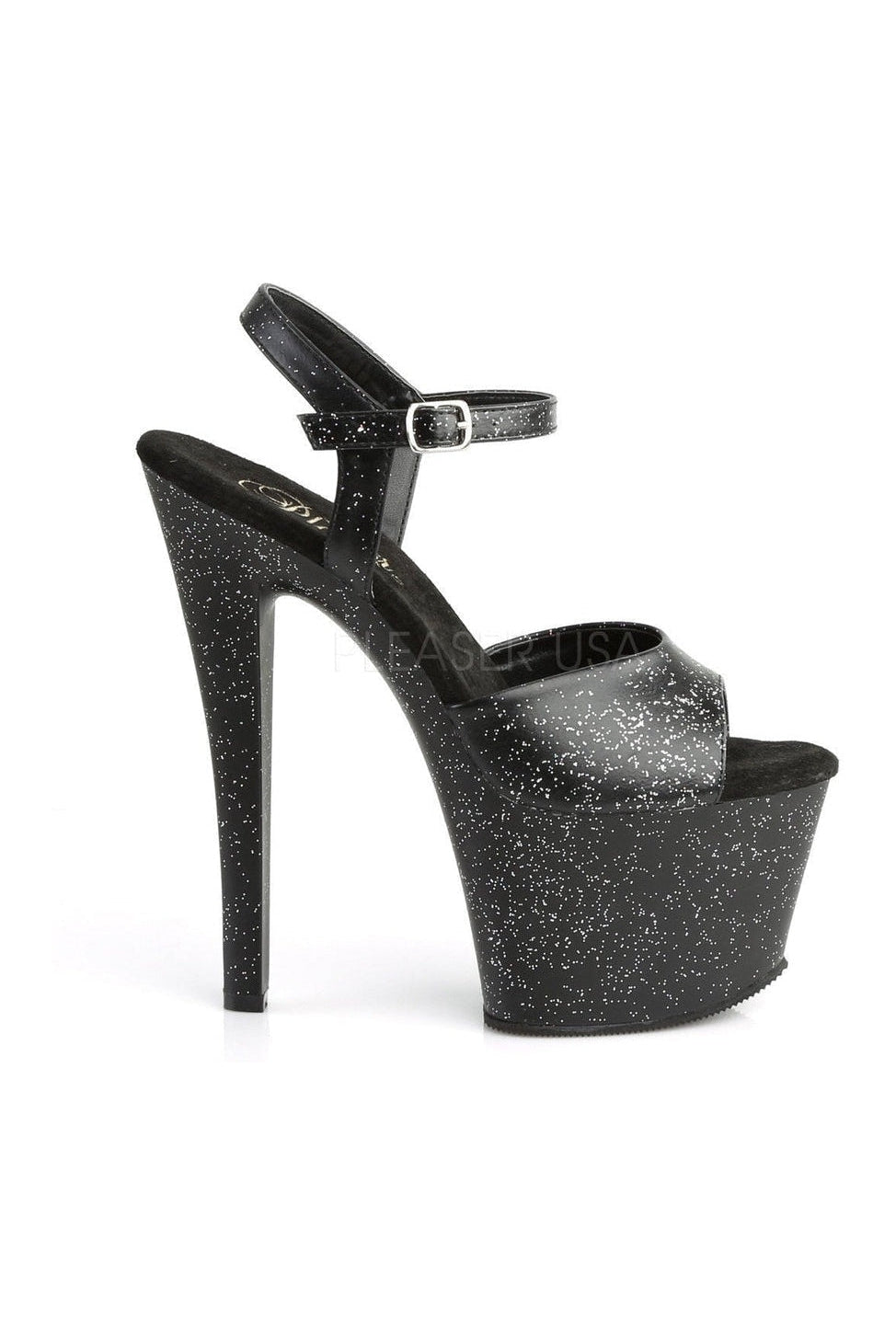 Pleaser SKY-309MMG Platform Sandal in Black Faux Leather