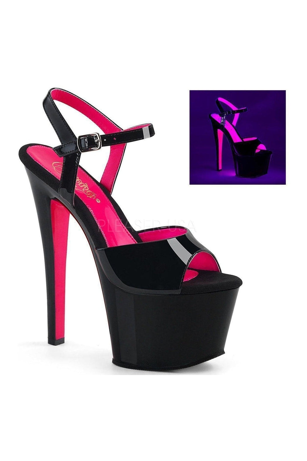 Pleaser SKY-309TT Platform Sandal in Black Patent from SexyShoes.com