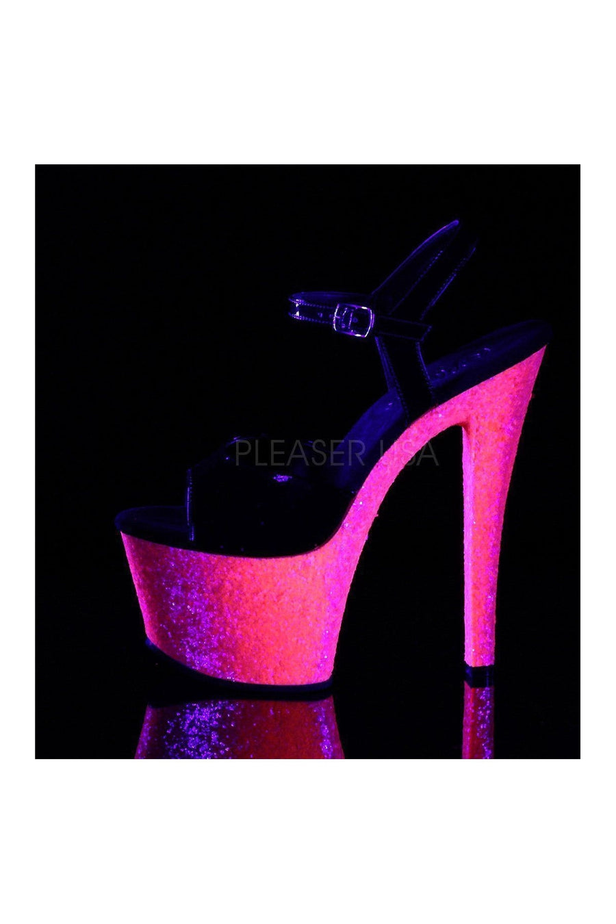 Pleaser SKY-309UVLG Platform Sandal in Black Patent